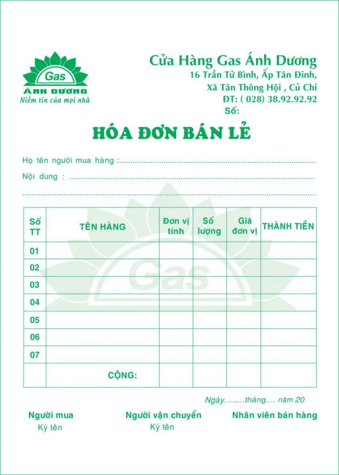 In Hoá Đơn Bán Lẻ