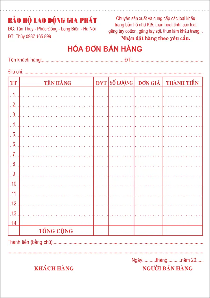 In Hoá Đơn Bán Lẻ