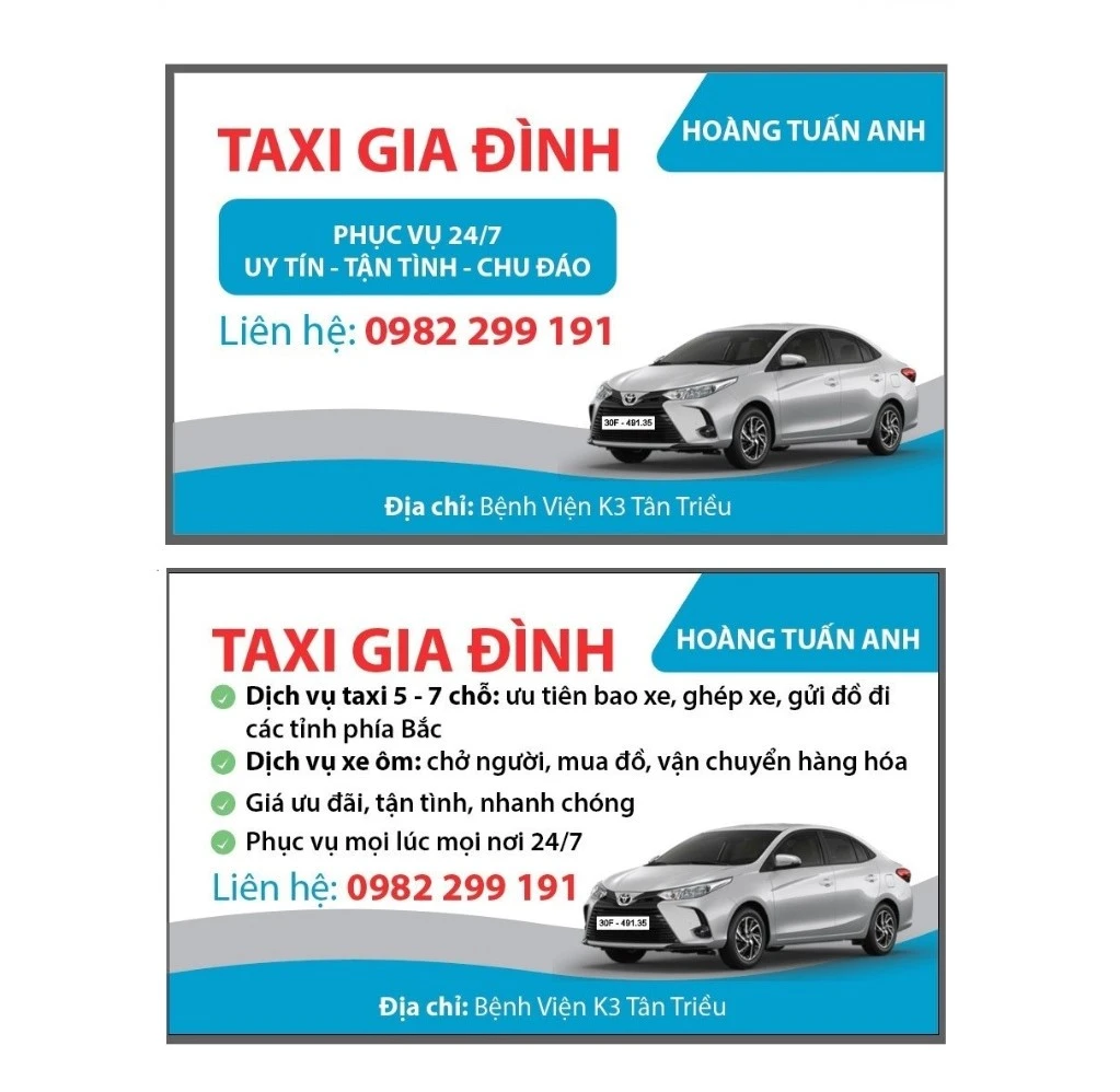 Mẫu Card Visit Lái Xe Taxi